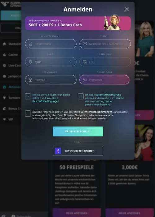 Registrierungsprozess Buran Casino<